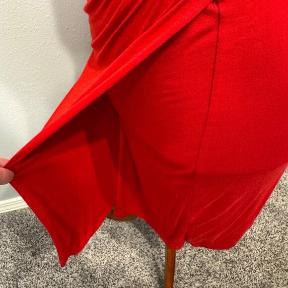 Lauren Ralph Lauren dress red knit sleeveless faux wrap midi length bodycon Sz M - Picture 5 of 7